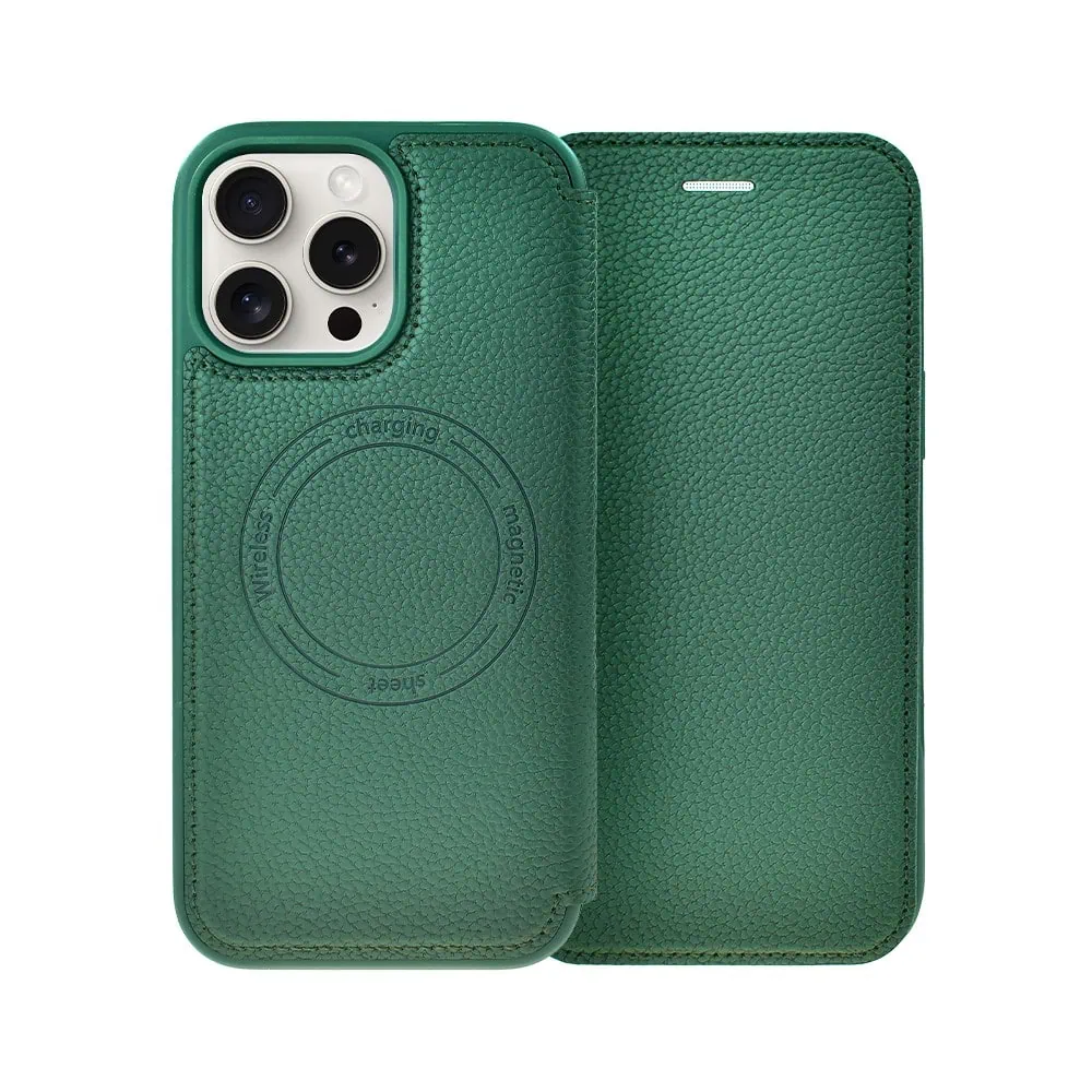 Etui do iPhone 16 Pro z klapką Solid MagSafe Book, typu książka, zielone