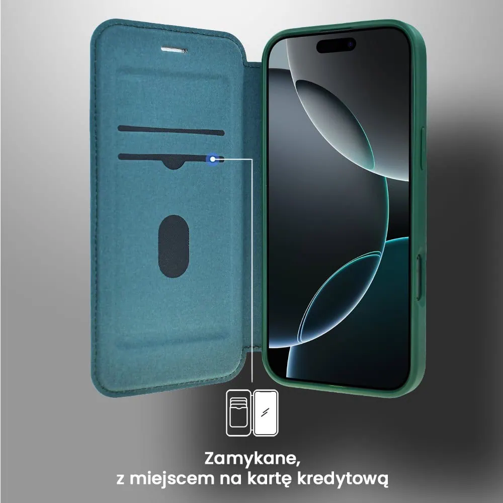 Etui do iPhone 16 Pro z klapką Solid MagSafe Book, typu książka, zielone