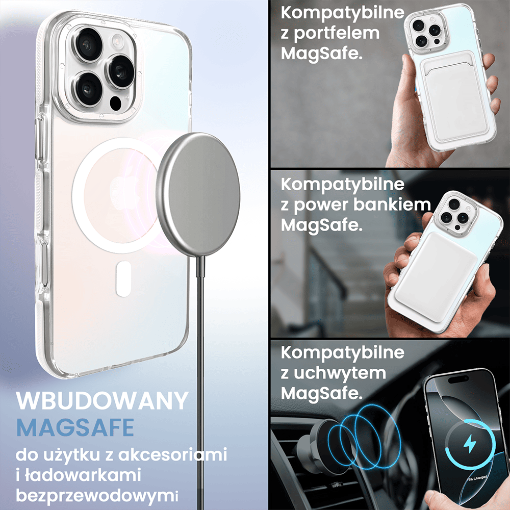 Etui do iPhone 16 Pro Max Sunrise Fusion Grip z MagSafe, nieślizgające, metalowa osłona, białe