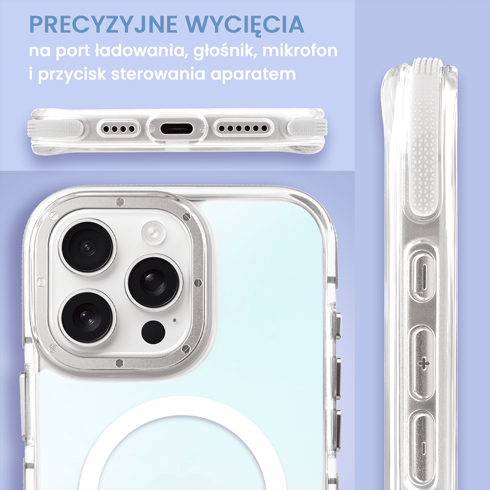 Etui do iPhone 16 Pro Max Sunrise Fusion Grip z MagSafe, nieślizgające, metalowa osłona, białe