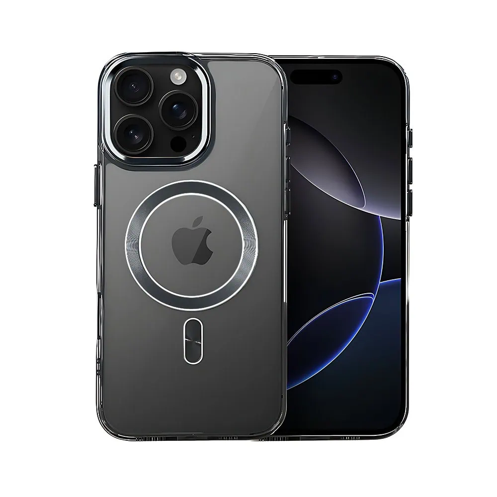 Etui do iPhone 16 Pro Super Hybrid z MagSafe, twardy tył, metalowe ozdoby, czarne