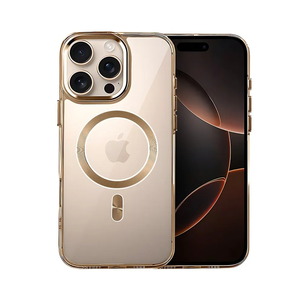 Etui do iPhone 16 Pro Max Super Hybrid z MagSafe, twardy tył, metalowe ozdoby, tytan pustynny