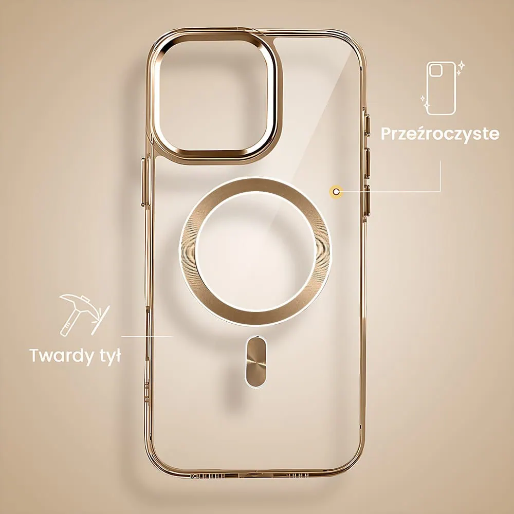 Etui do iPhone 16 Pro Max Super Hybrid z MagSafe, twardy tył, metalowe ozdoby, tytan pustynny