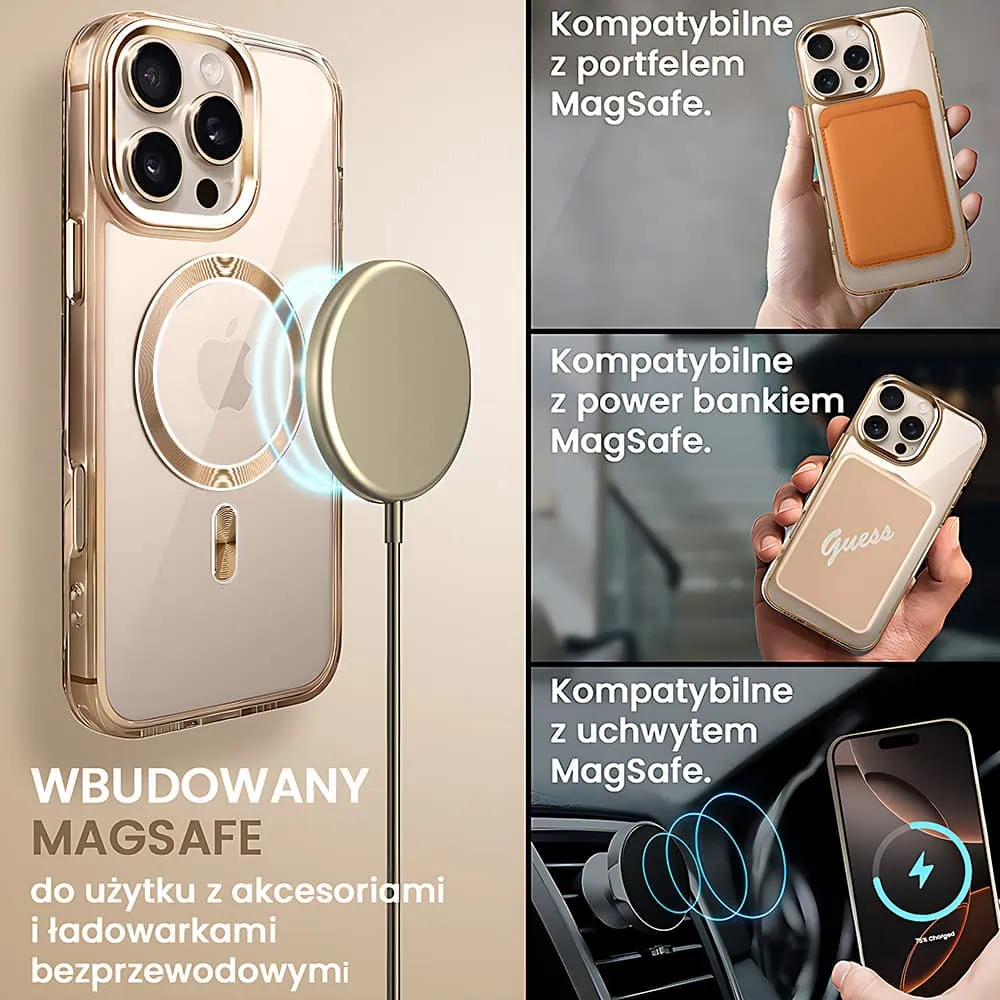 Etui do iPhone 16 Pro Max Super Hybrid z MagSafe, twardy tył, metalowe ozdoby, tytan pustynny