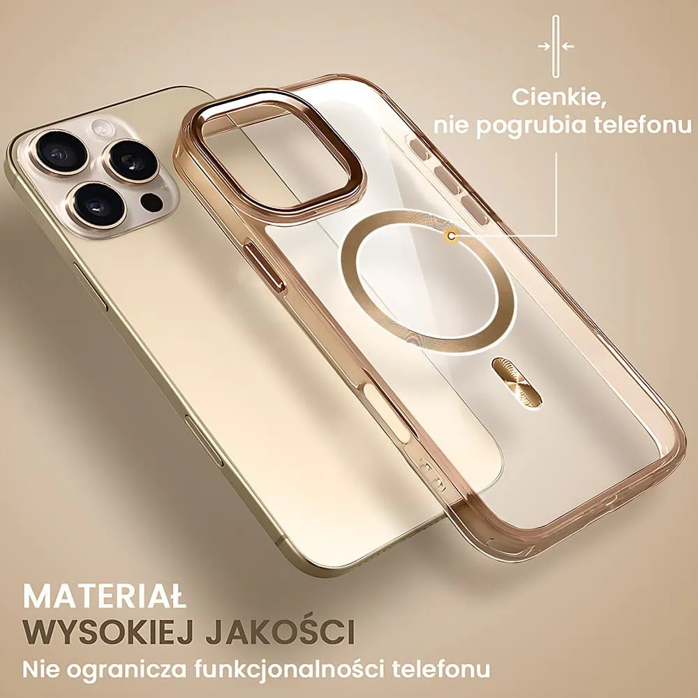 Etui do iPhone 16 Pro Max Super Hybrid z MagSafe, twardy tył, metalowe ozdoby, tytan pustynny