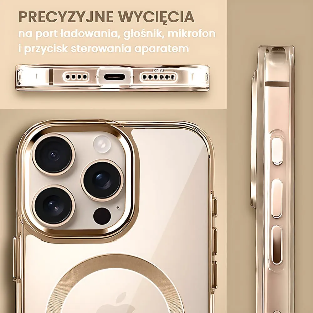 Etui do iPhone 16 Pro Max Super Hybrid z MagSafe, twardy tył, metalowe ozdoby, tytan pustynny