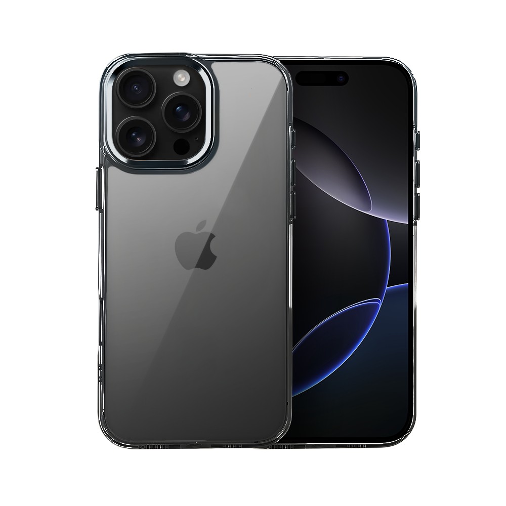 Etui do iPhone 16 Pro Super Hybrid, twardy tył, metalowe ozdoby, czarne