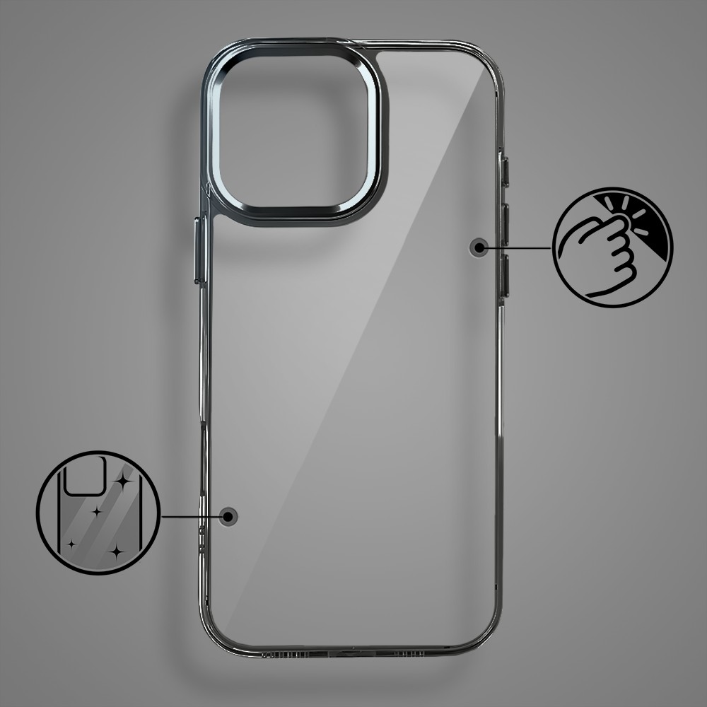 Etui do iPhone 16 Pro Super Hybrid, twardy tył, metalowe ozdoby, czarne