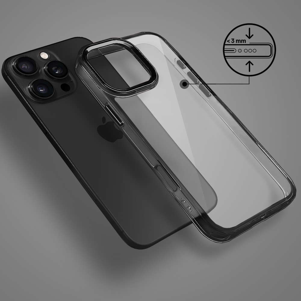 Etui do iPhone 16 Pro Super Hybrid, twardy tył, metalowe ozdoby, czarne