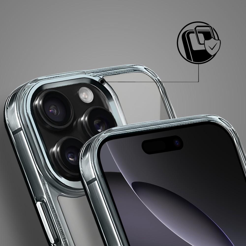 Etui do iPhone 16 Pro Super Hybrid, twardy tył, metalowe ozdoby, czarne