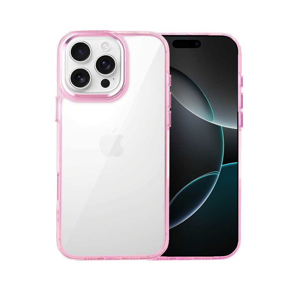 Etui do iPhone 16 Pro Max Super Hybrid, twardy tył, metalowe ozdoby, różowe