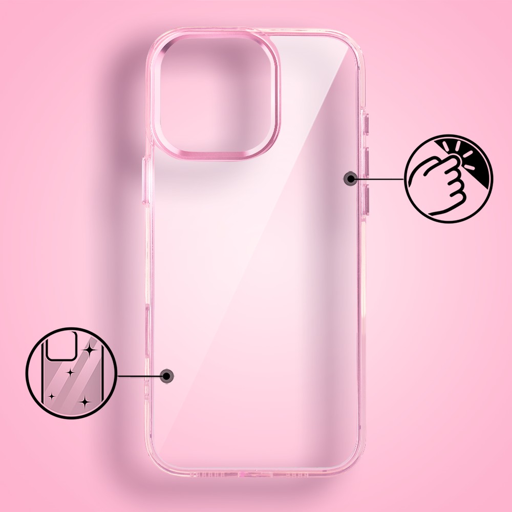 Etui do iPhone 16 Pro Max Super Hybrid, twardy tył, metalowe ozdoby, różowe