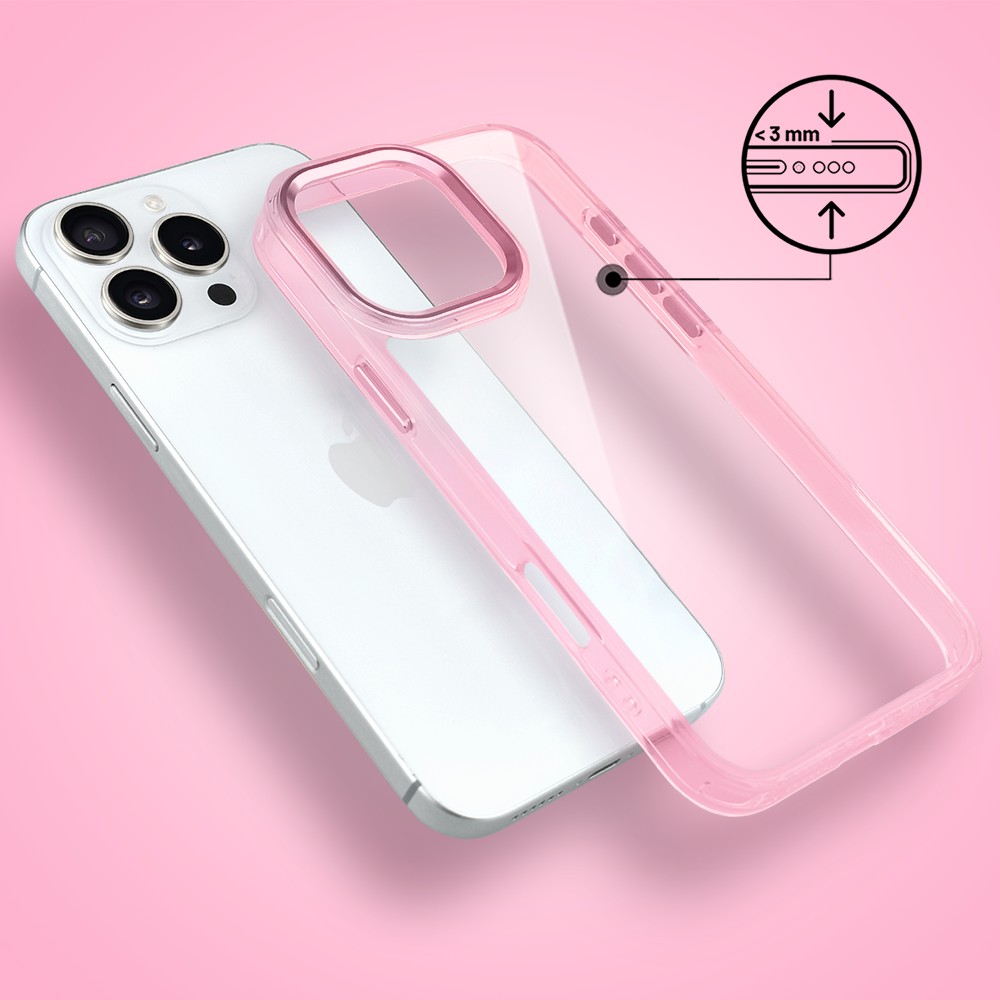 Etui do iPhone 16 Pro Max Super Hybrid, twardy tył, metalowe ozdoby, różowe