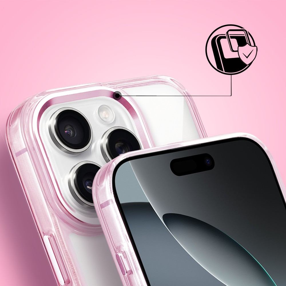 Etui do iPhone 16 Pro Max Super Hybrid, twardy tył, metalowe ozdoby, różowe