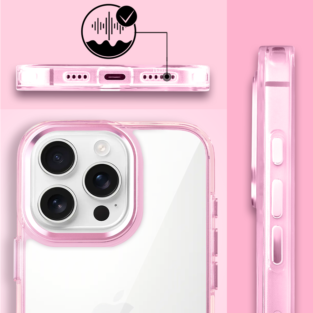 Etui do iPhone 16 Pro Max Super Hybrid, twardy tył, metalowe ozdoby, różowe