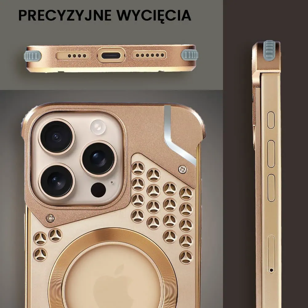 Etui do iPhone 16 Pro Titan Grid Pro, metalowe, Anti-Shock z MagSafe, widoczne logo, tytan pustynny