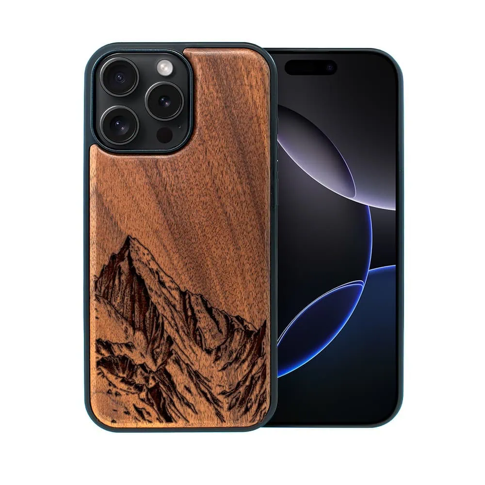 Etui do iPhone 16 Pro Max, WoodCraft, drewniane z MagSafe, Górski szczyt