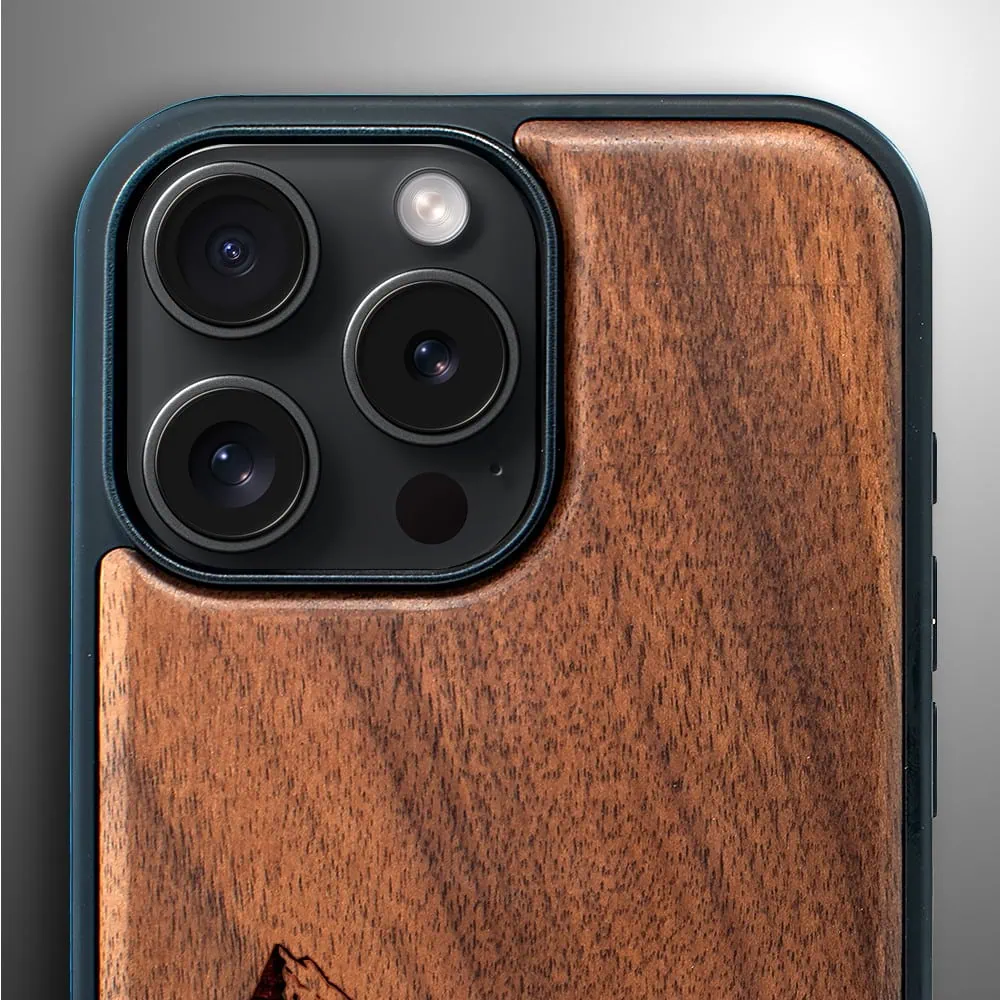 Etui do iPhone 16 Pro Max, WoodCraft, drewniane z MagSafe, Górski szczyt
