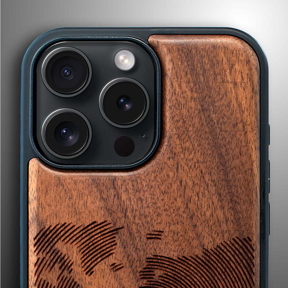 Etui do iPhone 16 Pro, WoodCraft, drewniane z MagSafe, Mapa świata