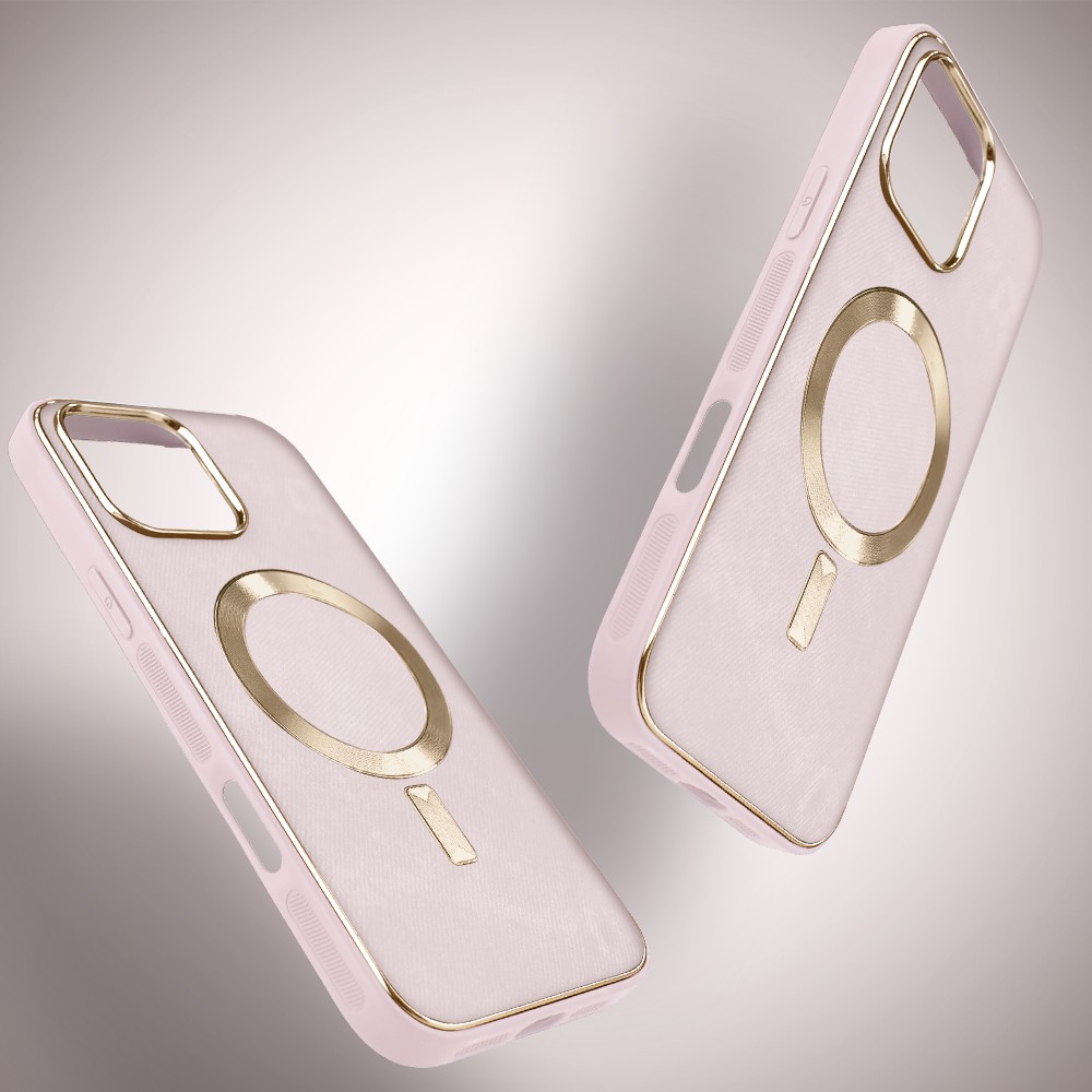 Etui do iPhone 16 Pro Max Woven MagSafe Luxury, tkanina ze złotymi zdobieniami, różowe