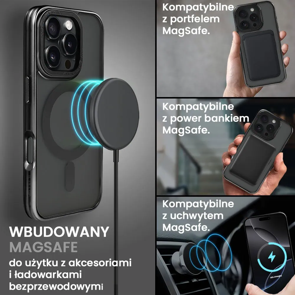 Etui do iPhone 16 Pro Max cienkie, elastyczne, wzmocniona ramka, Titanium Finish, czarne