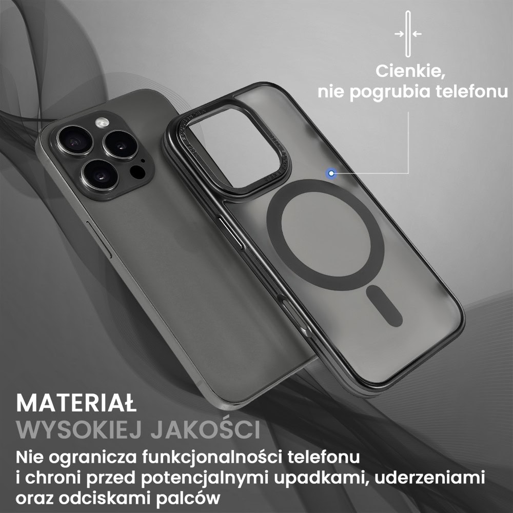 Etui do iPhone 16 Pro Max cienkie, elastyczne, wzmocniona ramka, Titanium Finish, czarne