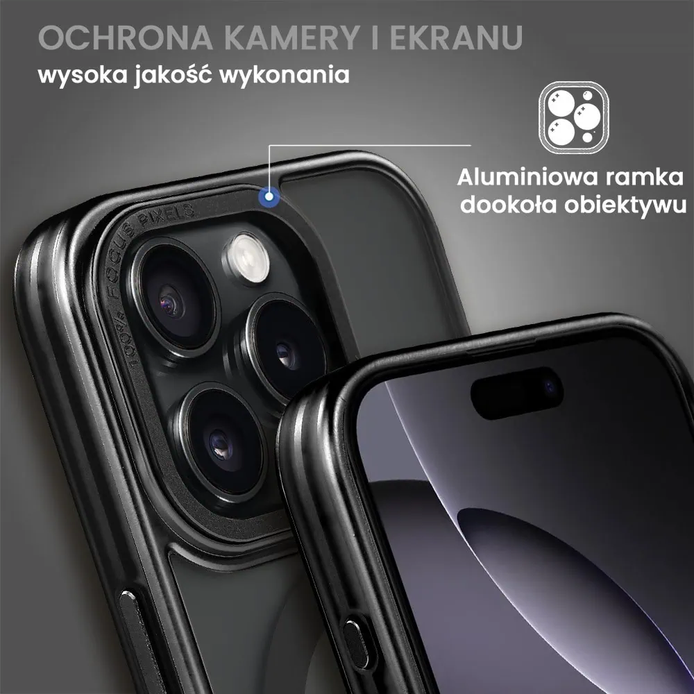 Etui do iPhone 16 Pro Max cienkie, elastyczne, wzmocniona ramka, Titanium Finish, czarne