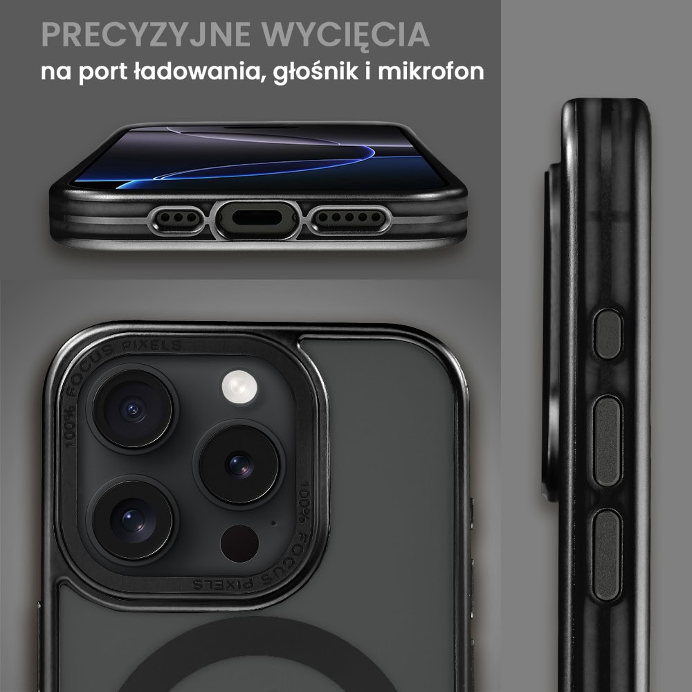 Etui do iPhone 16 Pro Max cienkie, elastyczne, wzmocniona ramka, Titanium Finish, czarne