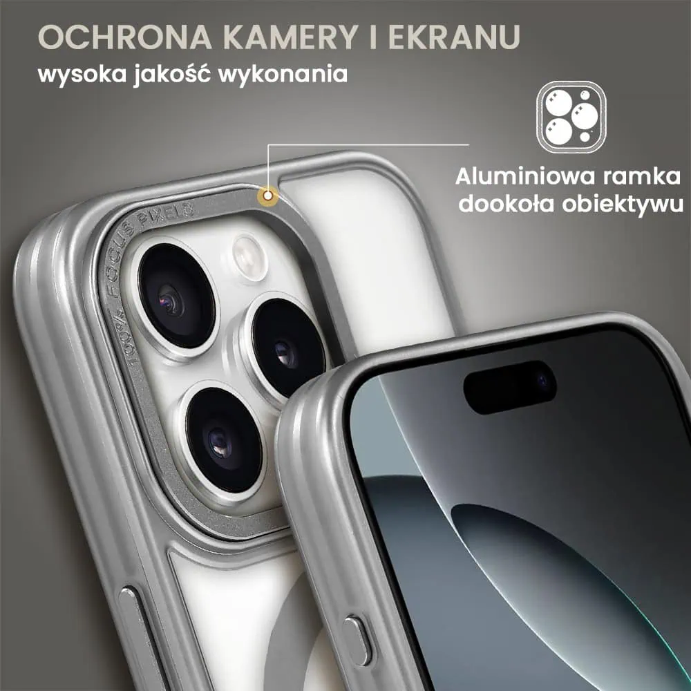 Etui do iPhone 16 Pro Max cienkie, elastyczne, wzmocniona ramka, Titanium Finish, srebrne