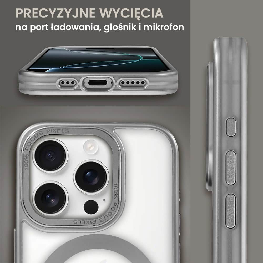 Etui do iPhone 16 Pro Max cienkie, elastyczne, wzmocniona ramka, Titanium Finish, srebrne