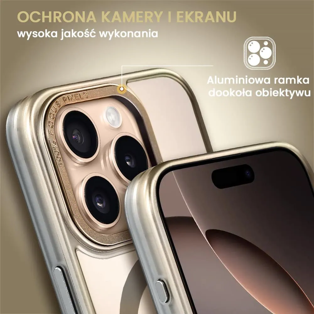 Etui do iPhone 16 Pro Max cienkie, elastyczne, wzmocniona ramka, Titanium Finish, złote