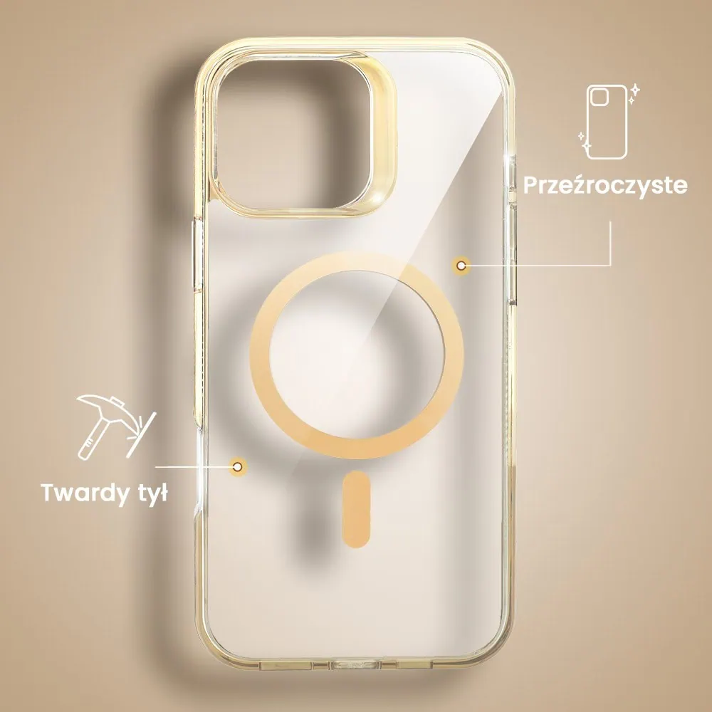 Etui do iPhone 16 Pro Max cienkie, solidne z twardym, przeźroczystym tyłem z MagSafe, antypoślizgowe boki, piaszczysty brąz
