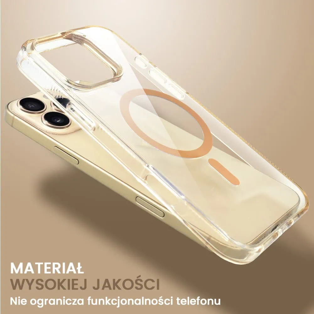 Etui do iPhone 16 Pro Max cienkie, solidne z twardym, przeźroczystym tyłem z MagSafe, antypoślizgowe boki, piaszczysty brąz