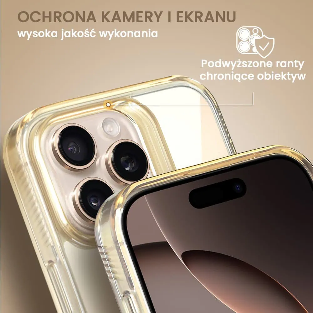 Etui do iPhone 16 Pro Max cienkie, solidne z twardym, przeźroczystym tyłem z MagSafe, antypoślizgowe boki, piaszczysty brąz