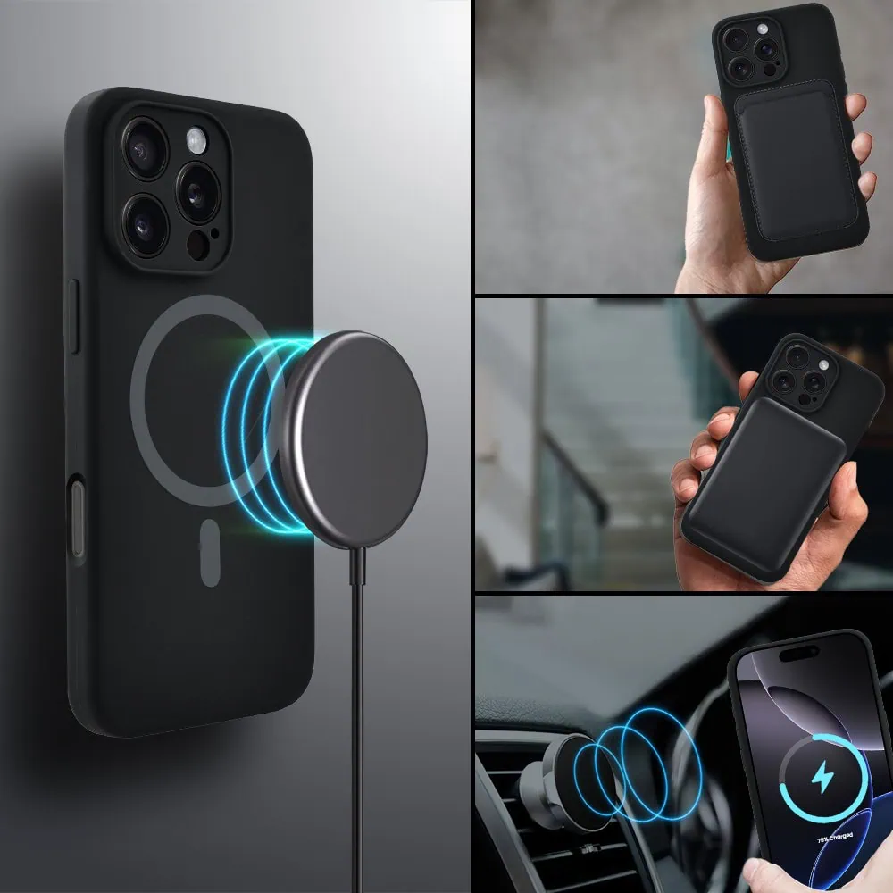 Etui do iPhone 16 Pro Max, silikonowe z MagSafe, mikrofibra soft touch z osłoną na aparat, czarne