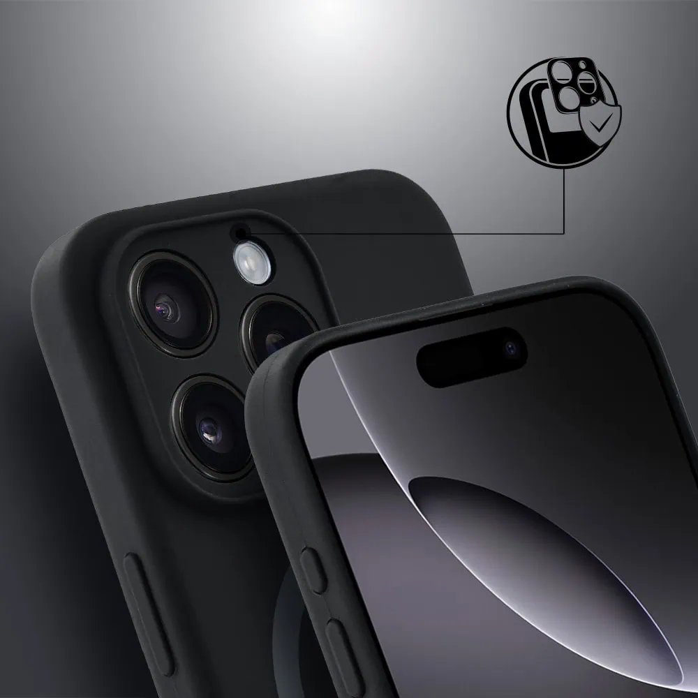 Etui do iPhone 16 Pro Max, silikonowe z MagSafe, mikrofibra soft touch z osłoną na aparat, czarne