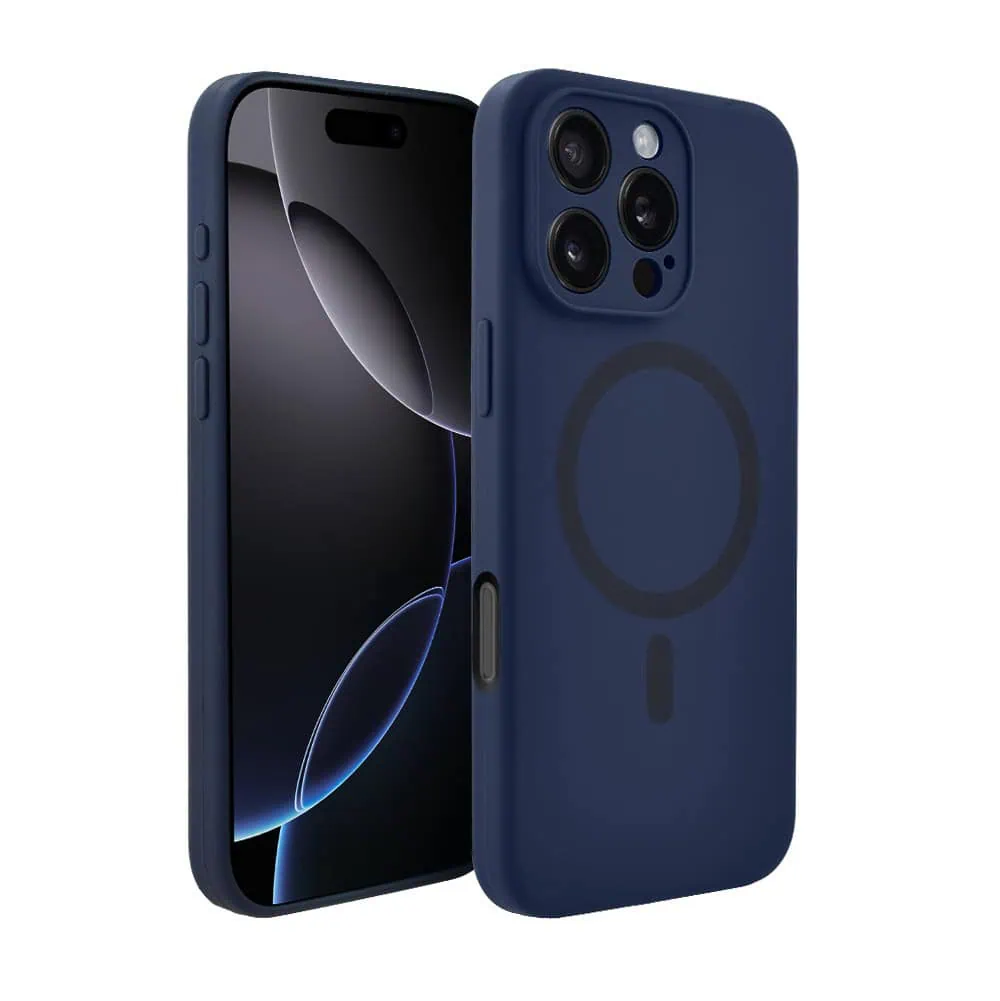 Etui do iPhone 16 Pro, silikonowe z MagSafe, mikrofibra soft touch z osłoną na aparat, granatowe