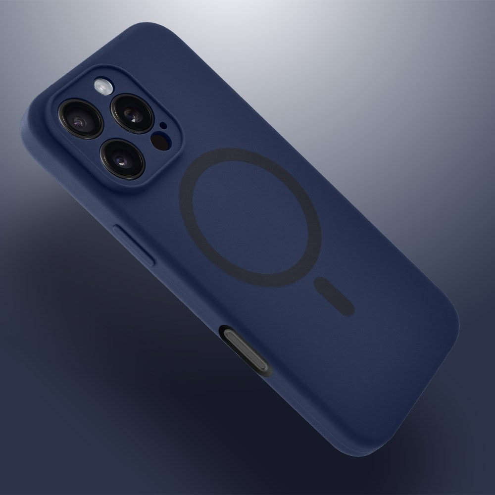 Etui do iPhone 16 Pro, silikonowe z MagSafe, mikrofibra soft touch z osłoną na aparat, granatowe