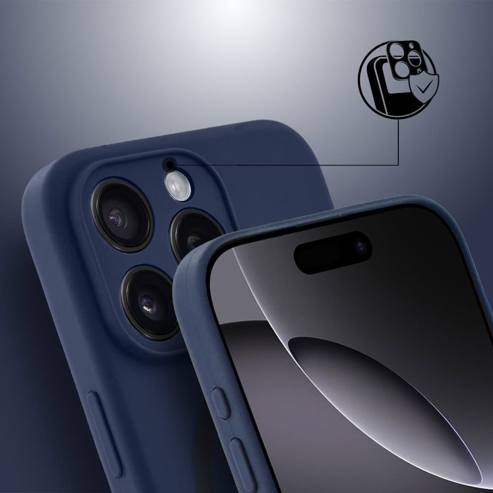 Etui do iPhone 16 Pro, silikonowe z MagSafe, mikrofibra soft touch z osłoną na aparat, granatowe