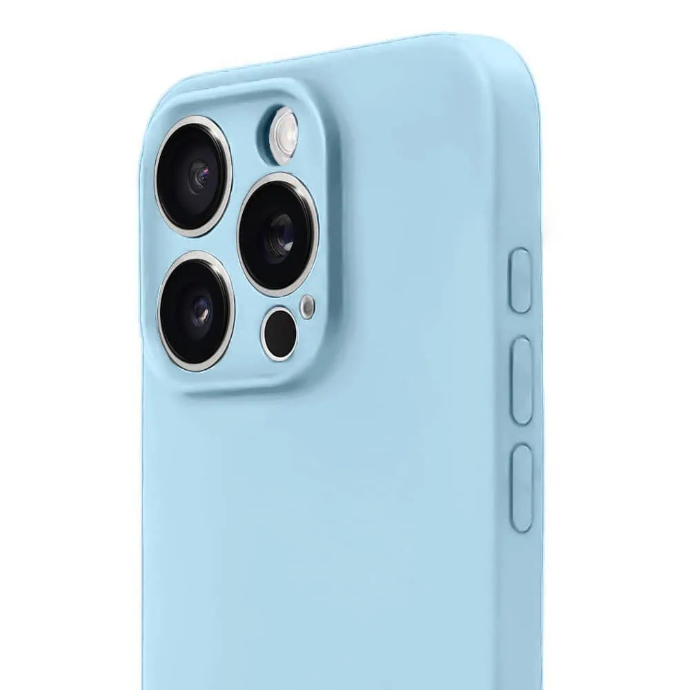 Etui do iPhone 16 Pro Max silikonowe z mikrofibrą soft touch z osłoną na aparat, jasny niebieski