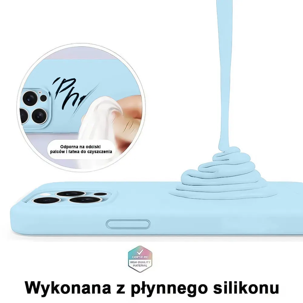 Etui do iPhone 16 Pro Max silikonowe z mikrofibrą soft touch z osłoną na aparat, jasny niebieski
