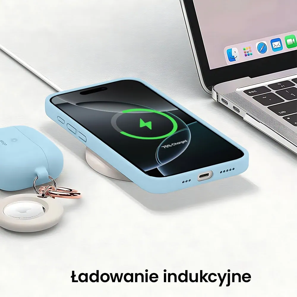 Etui do iPhone 16 Pro Max silikonowe z mikrofibrą soft touch z osłoną na aparat, jasny niebieski