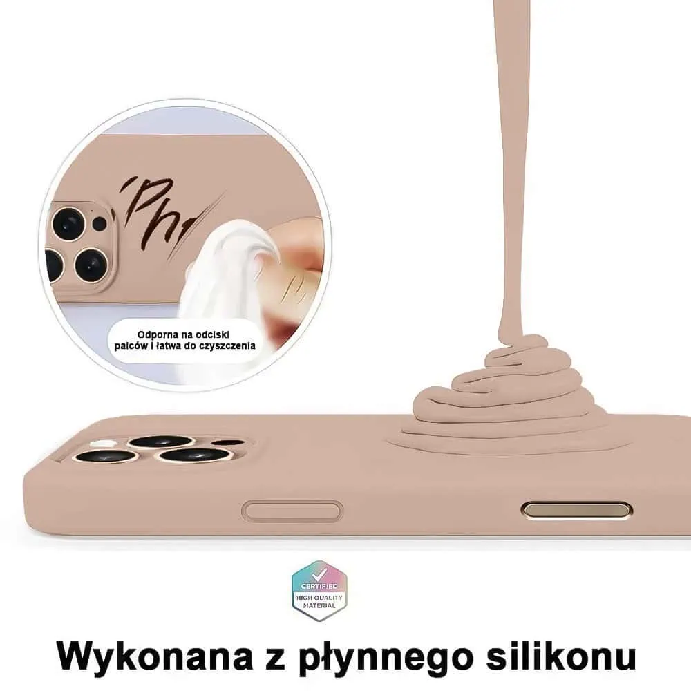 Etui do iPhone 16 Pro silikonowe z mikrofibrą soft touch z osłoną na aparat, kawowe