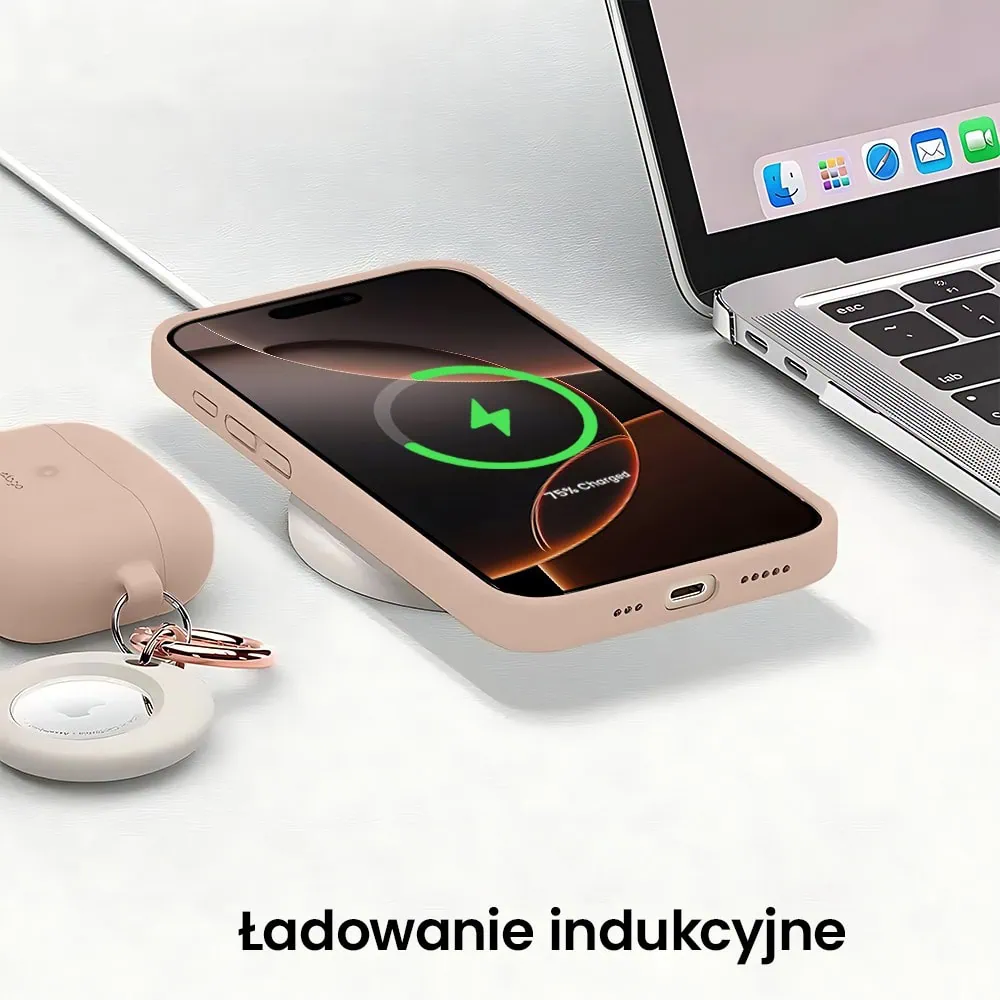 Etui do iPhone 16 Pro silikonowe z mikrofibrą soft touch z osłoną na aparat, kawowe