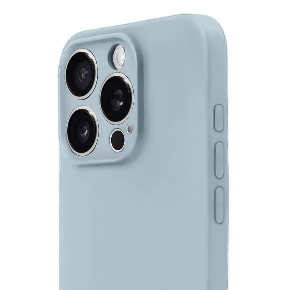 Etui do iPhone 16 Pro Max silikonowe z mikrofibrą soft touch z osłoną na aparat, lodowy błękit