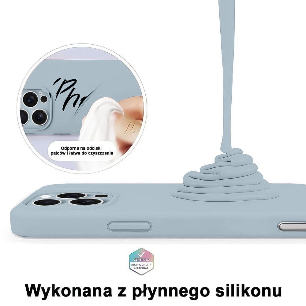 Etui do iPhone 16 Pro Max silikonowe z mikrofibrą soft touch z osłoną na aparat, lodowy błękit