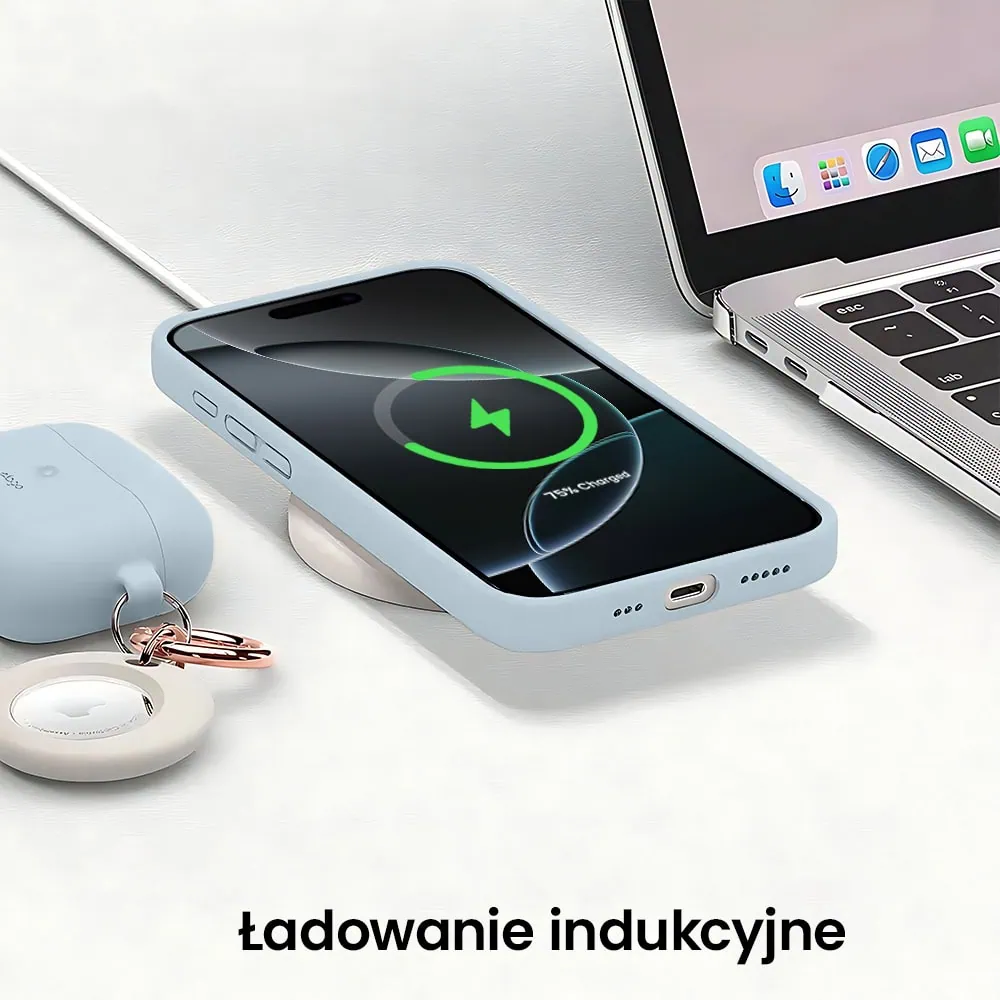 Etui do iPhone 16 Pro Max silikonowe z mikrofibrą soft touch z osłoną na aparat, lodowy błękit