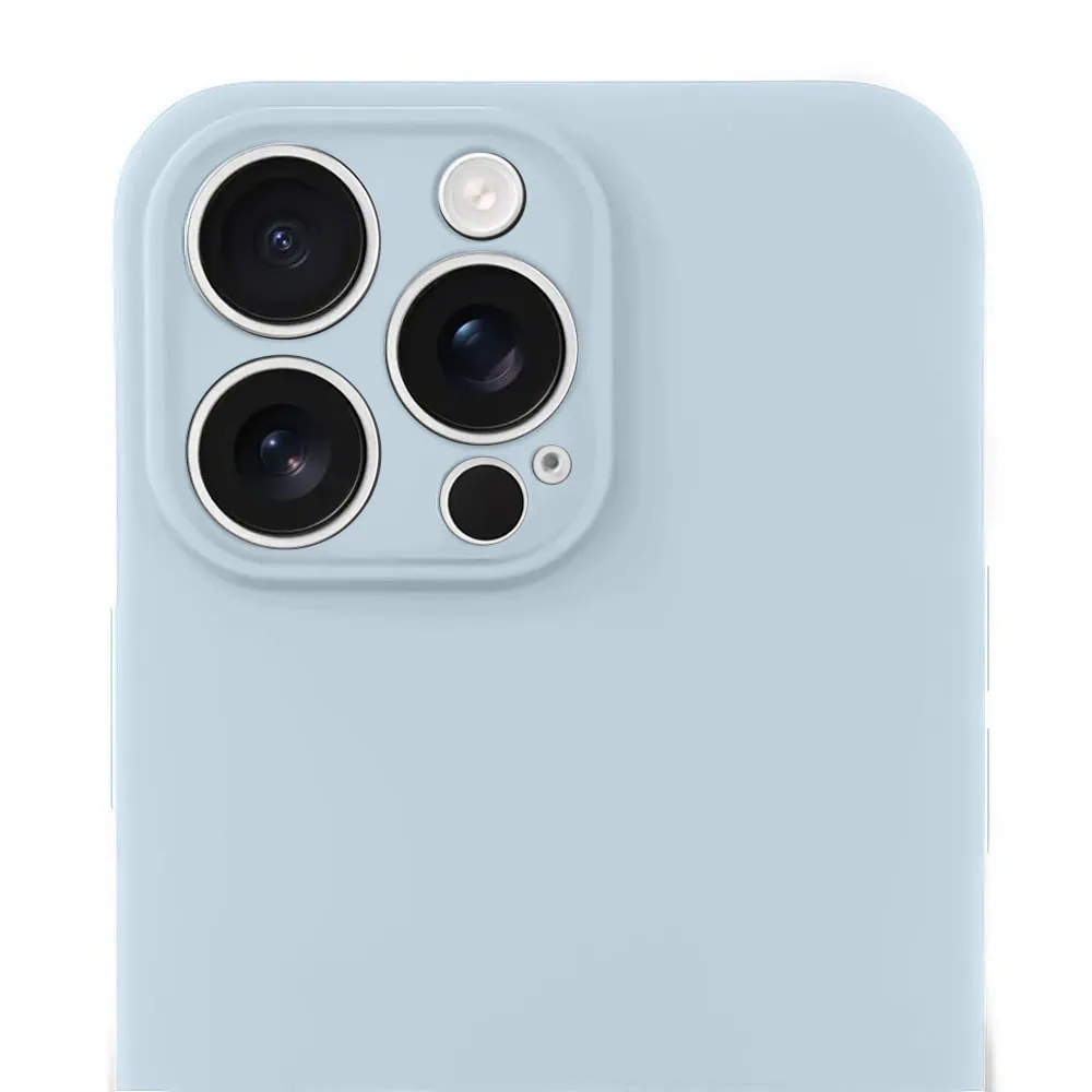 Etui do iPhone 16 Pro Max silikonowe z mikrofibrą soft touch z osłoną na aparat, lodowy błękit