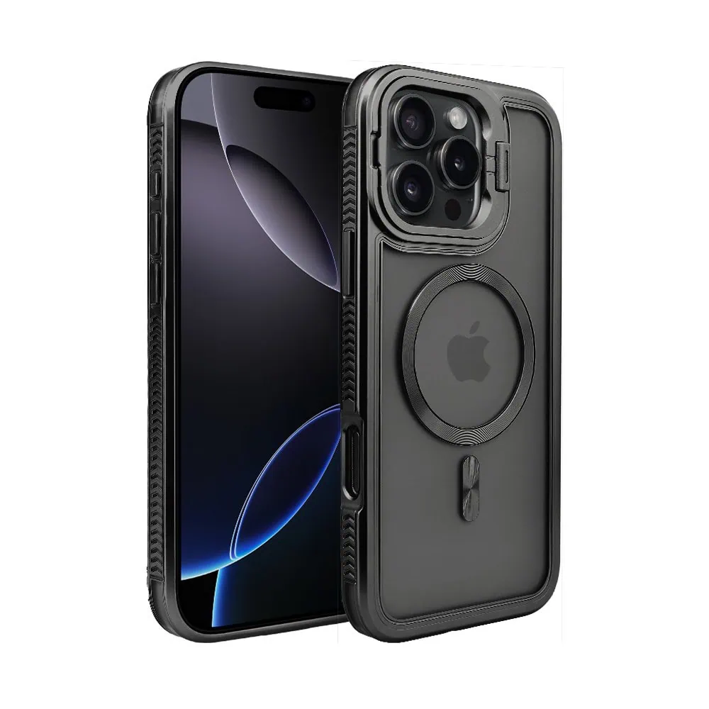 Etui do iPhone 16 Pro Max solidne, pogrubione boki, wbudowana podstawka, twardy tył z MagSafe, czarne