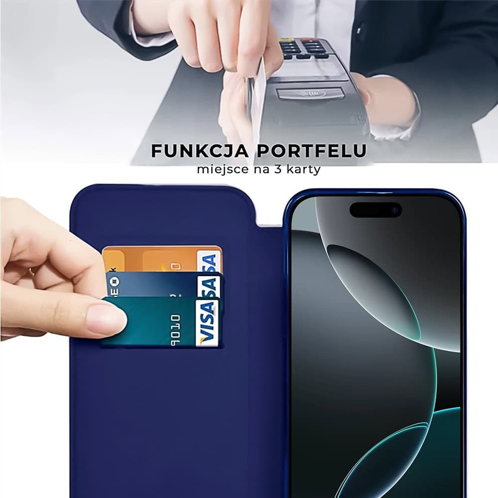 Etui do iPhone 16 Pro Max typu książka Book Magsafe Lens Protect, z klapką, granatowe (OUTLET)